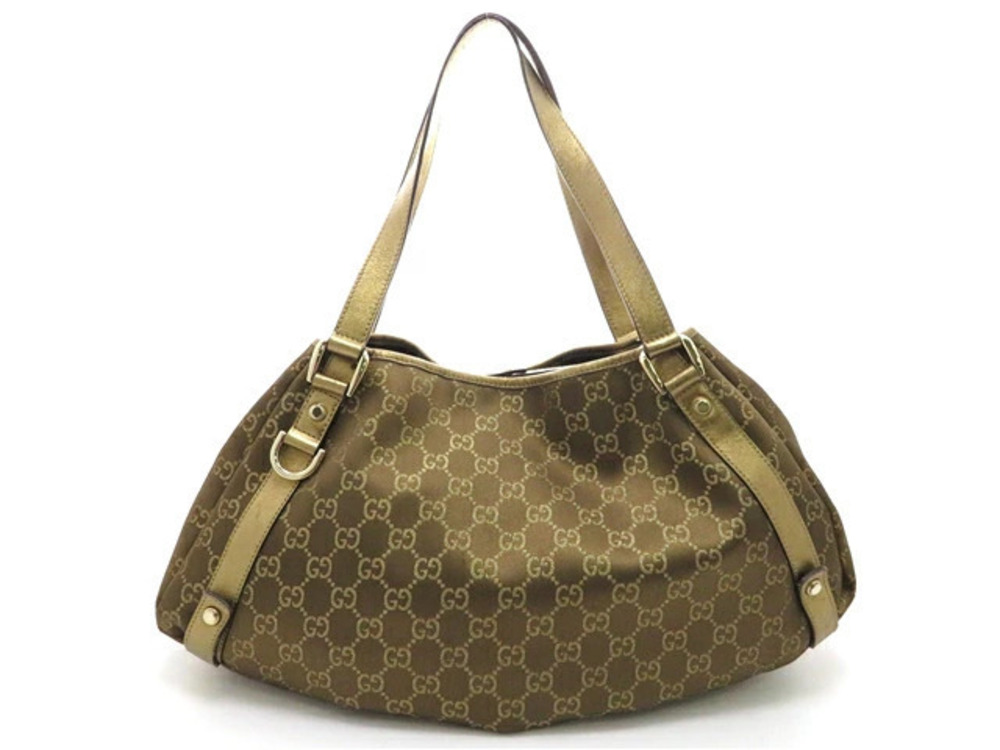 Gucci Shoulder Bag Canvas Calfskin Bronze Brown
